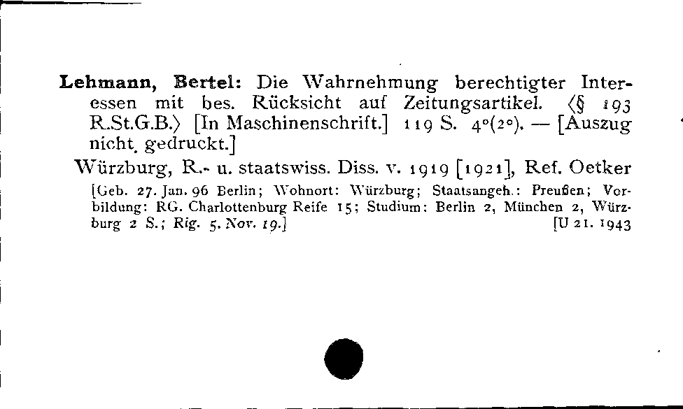 [Katalogkarte Dissertationenkatalog bis 1980]