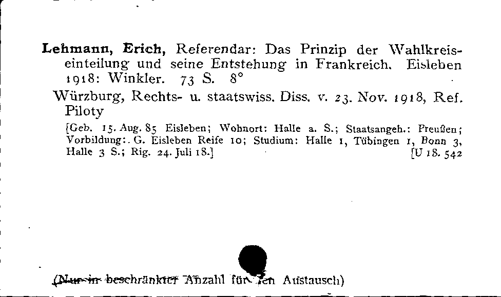 [Katalogkarte Dissertationenkatalog bis 1980]