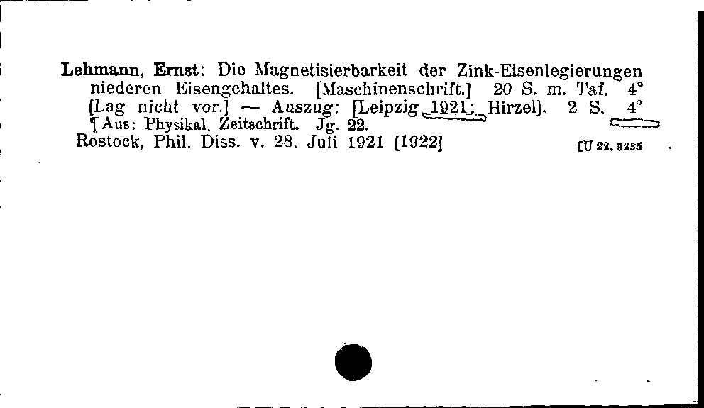 [Katalogkarte Dissertationenkatalog bis 1980]