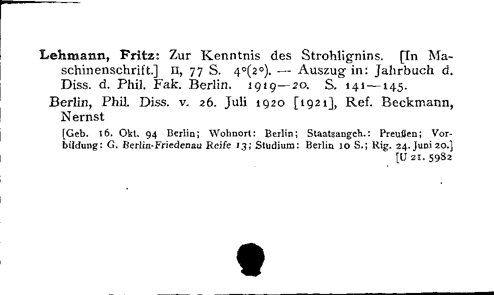 [Katalogkarte Dissertationenkatalog bis 1980]