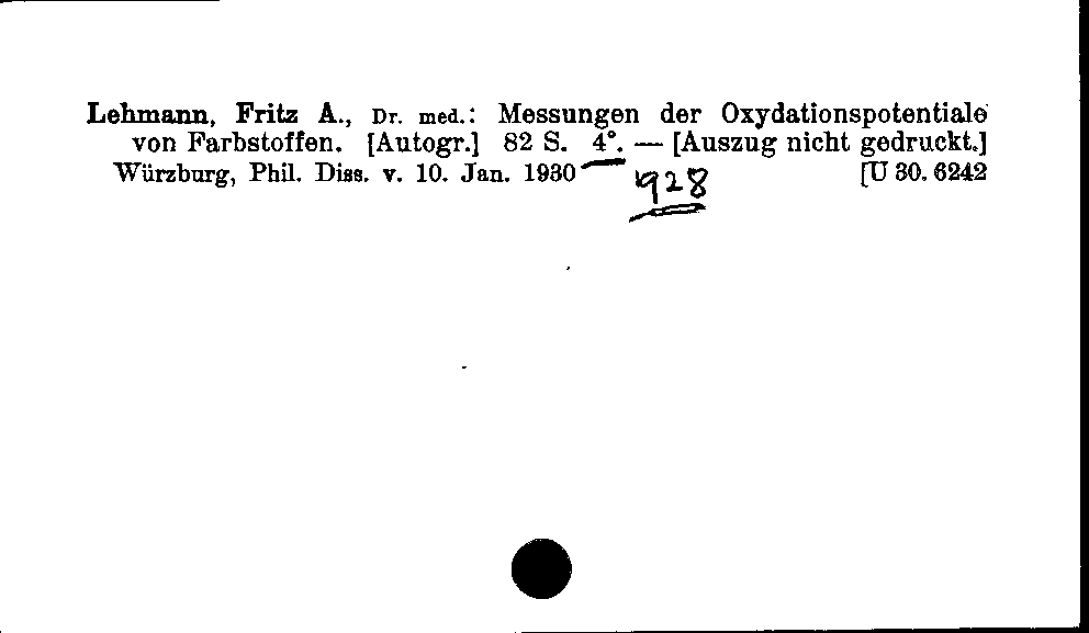 [Katalogkarte Dissertationenkatalog bis 1980]