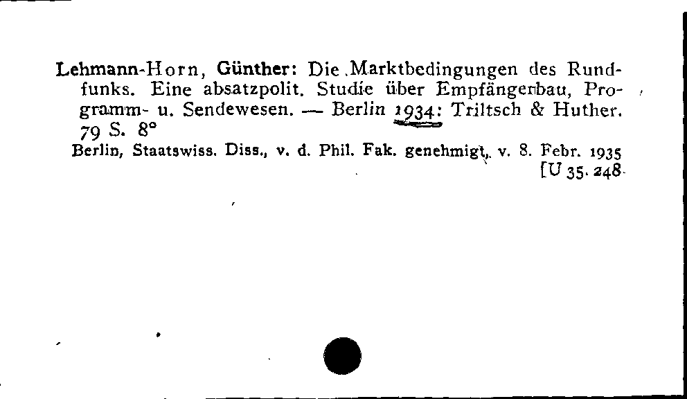 [Katalogkarte Dissertationenkatalog bis 1980]