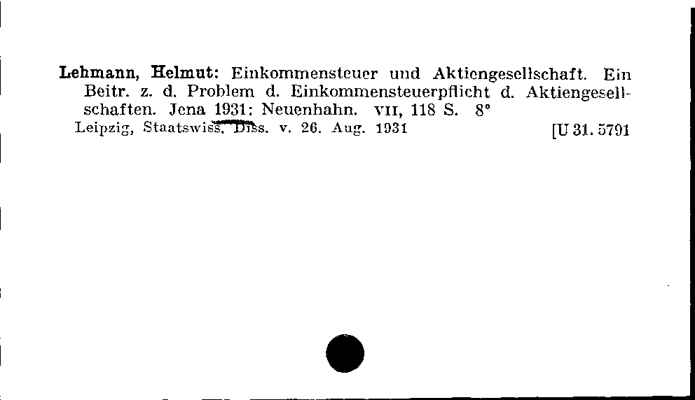 [Katalogkarte Dissertationenkatalog bis 1980]