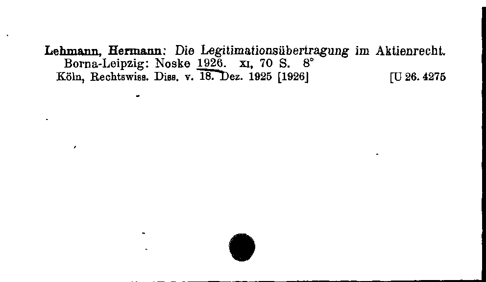 [Katalogkarte Dissertationenkatalog bis 1980]