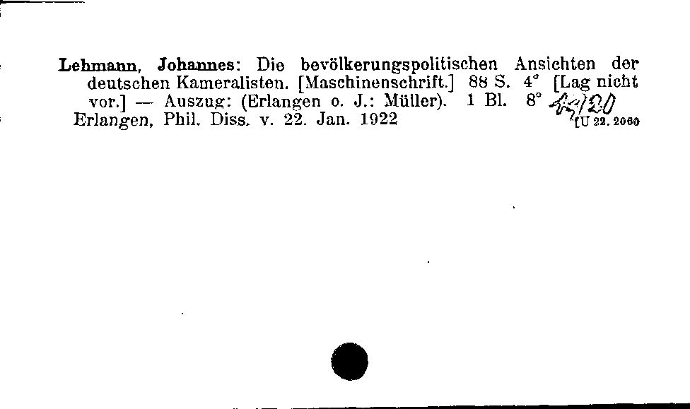 [Katalogkarte Dissertationenkatalog bis 1980]