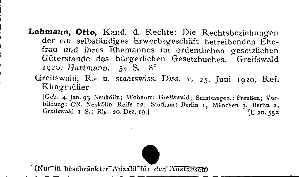 [Katalogkarte Dissertationenkatalog bis 1980]