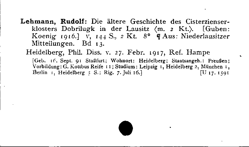 [Katalogkarte Dissertationenkatalog bis 1980]