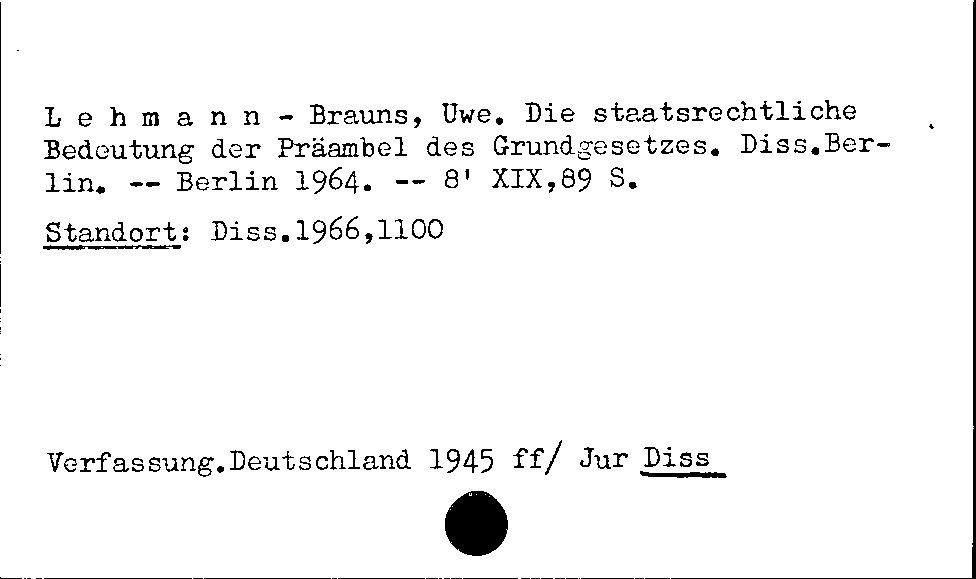 [Katalogkarte Dissertationenkatalog bis 1980]