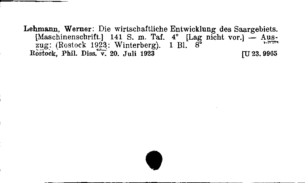 [Katalogkarte Dissertationenkatalog bis 1980]