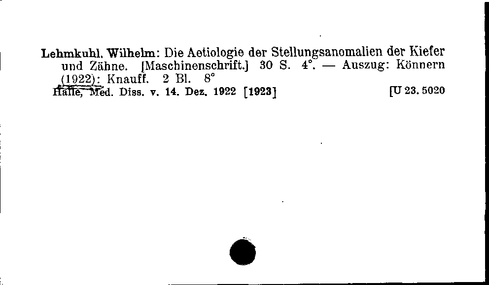 [Katalogkarte Dissertationenkatalog bis 1980]