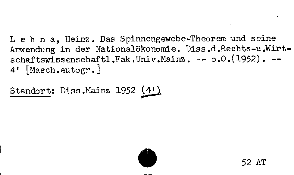 [Katalogkarte Dissertationenkatalog bis 1980]