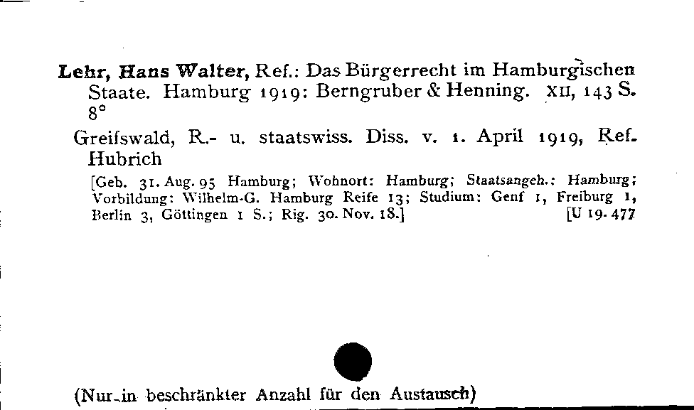 [Katalogkarte Dissertationenkatalog bis 1980]