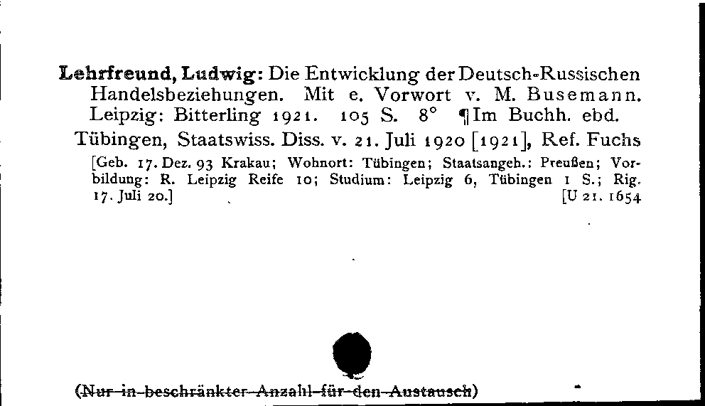 [Katalogkarte Dissertationenkatalog bis 1980]