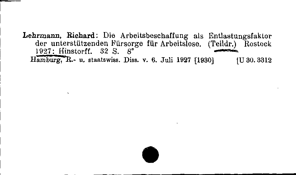 [Katalogkarte Dissertationenkatalog bis 1980]