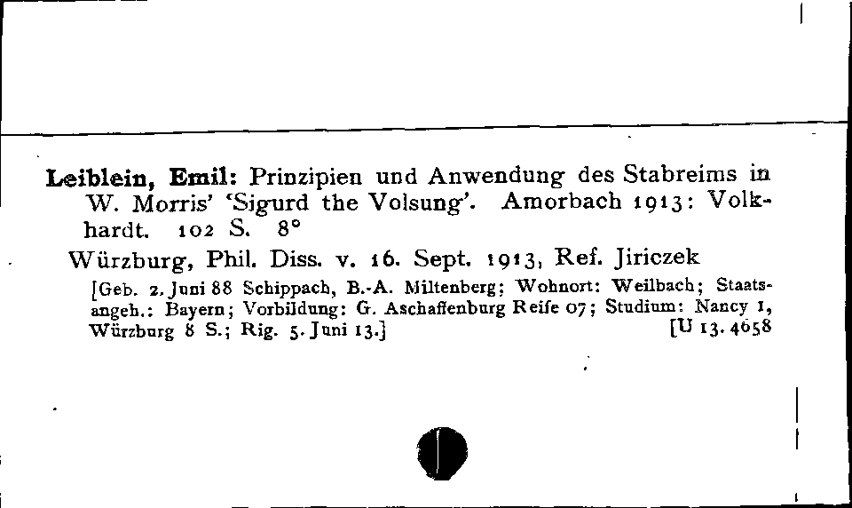 [Katalogkarte Dissertationenkatalog bis 1980]