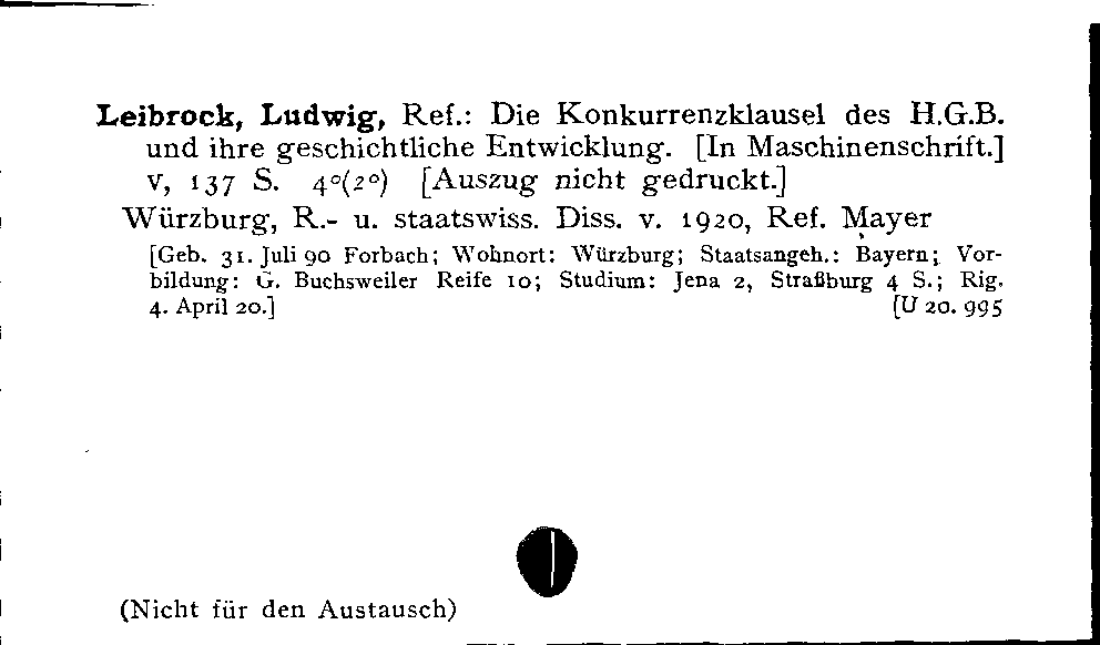 [Katalogkarte Dissertationenkatalog bis 1980]