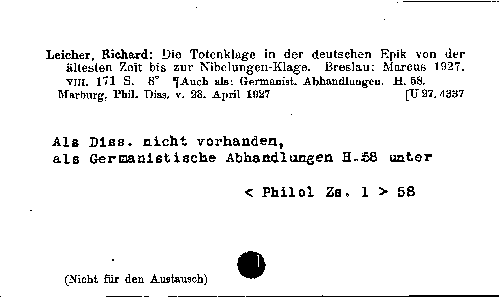 [Katalogkarte Dissertationenkatalog bis 1980]