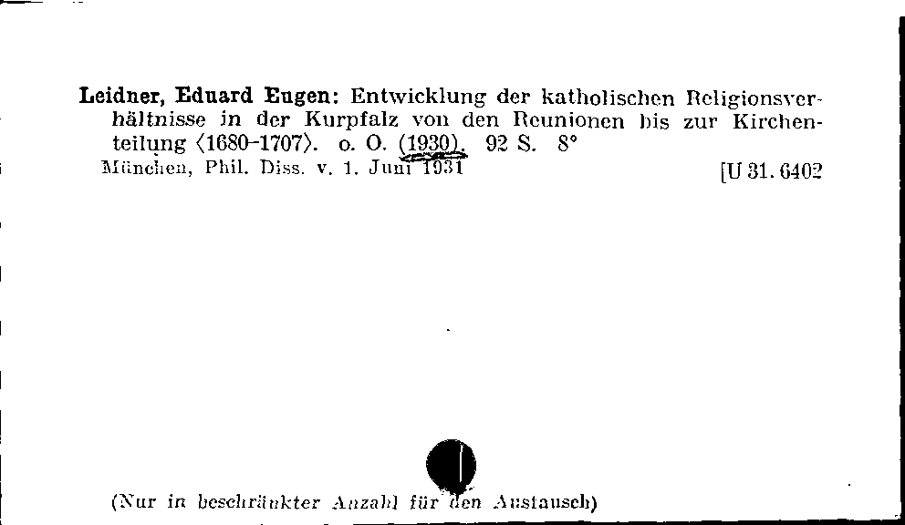 [Katalogkarte Dissertationenkatalog bis 1980]