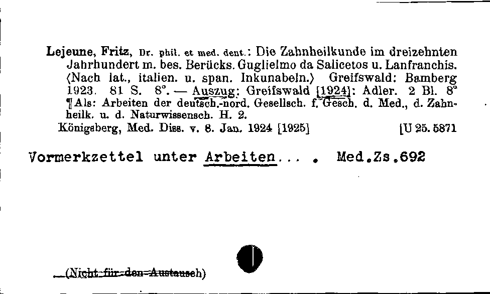 [Katalogkarte Dissertationenkatalog bis 1980]