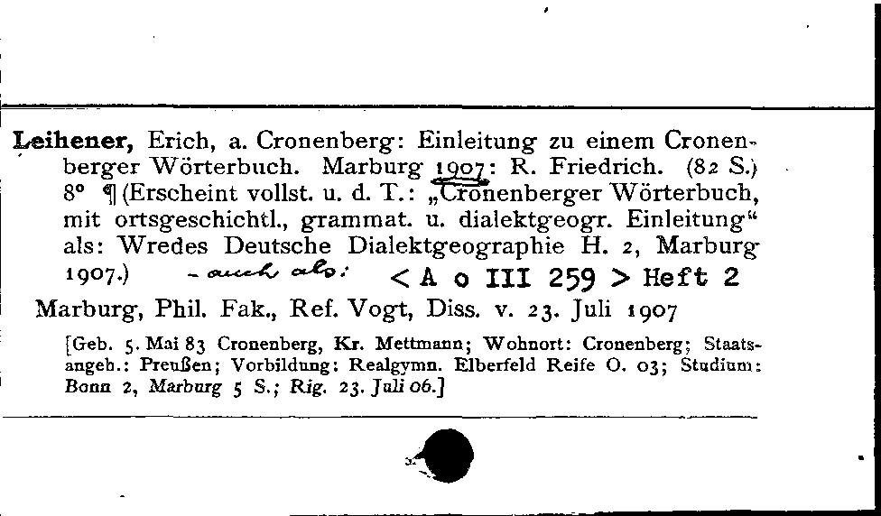 [Katalogkarte Dissertationenkatalog bis 1980]