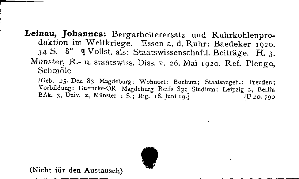 [Katalogkarte Dissertationenkatalog bis 1980]