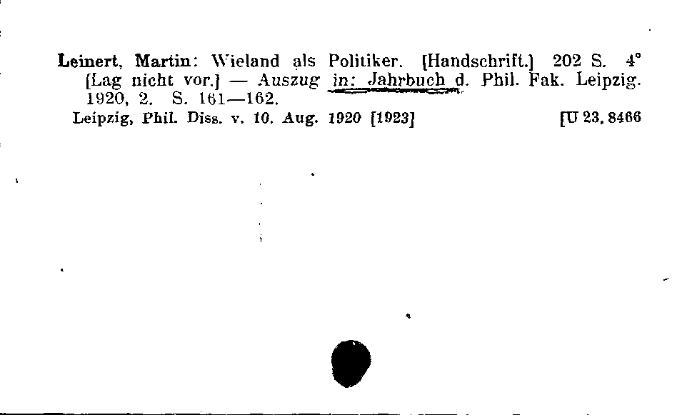 [Katalogkarte Dissertationenkatalog bis 1980]