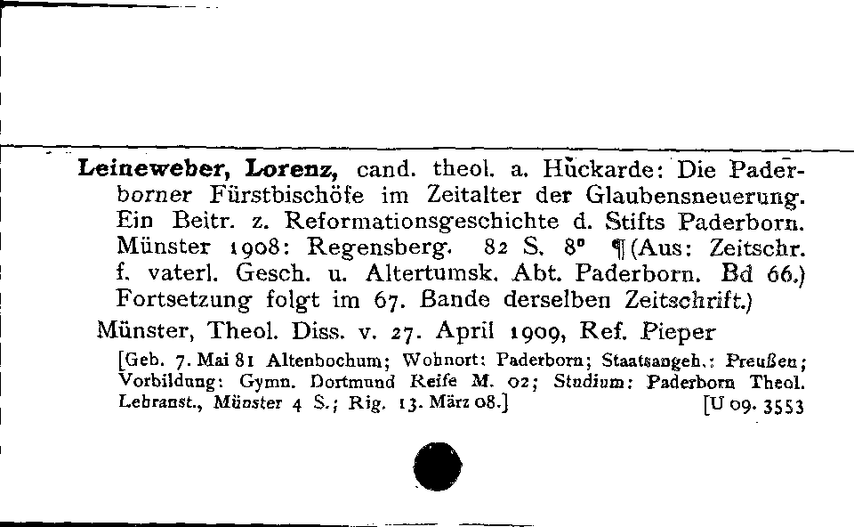 [Katalogkarte Dissertationenkatalog bis 1980]