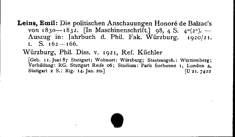 [Katalogkarte Dissertationenkatalog bis 1980]