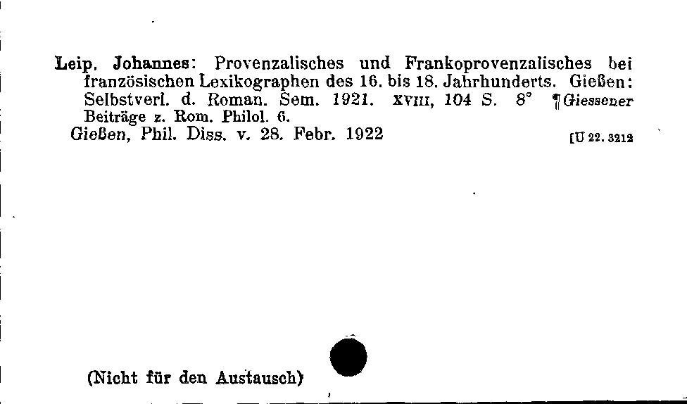 [Katalogkarte Dissertationenkatalog bis 1980]