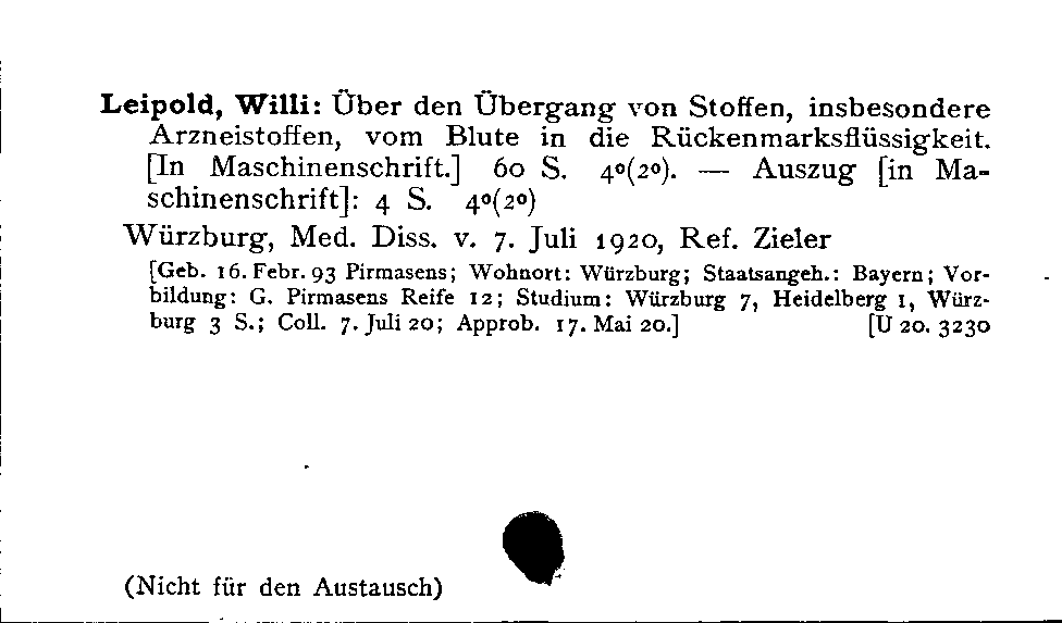 [Katalogkarte Dissertationenkatalog bis 1980]