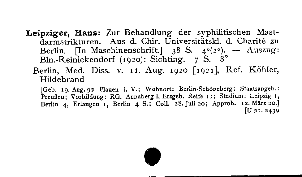 [Katalogkarte Dissertationenkatalog bis 1980]