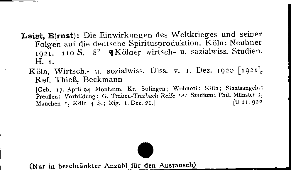 [Katalogkarte Dissertationenkatalog bis 1980]