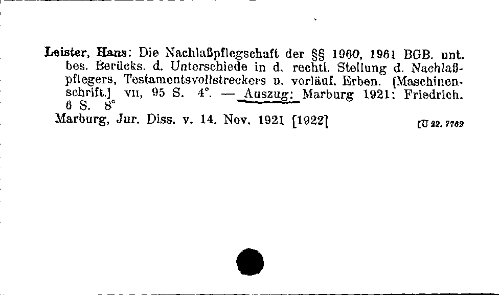 [Katalogkarte Dissertationenkatalog bis 1980]