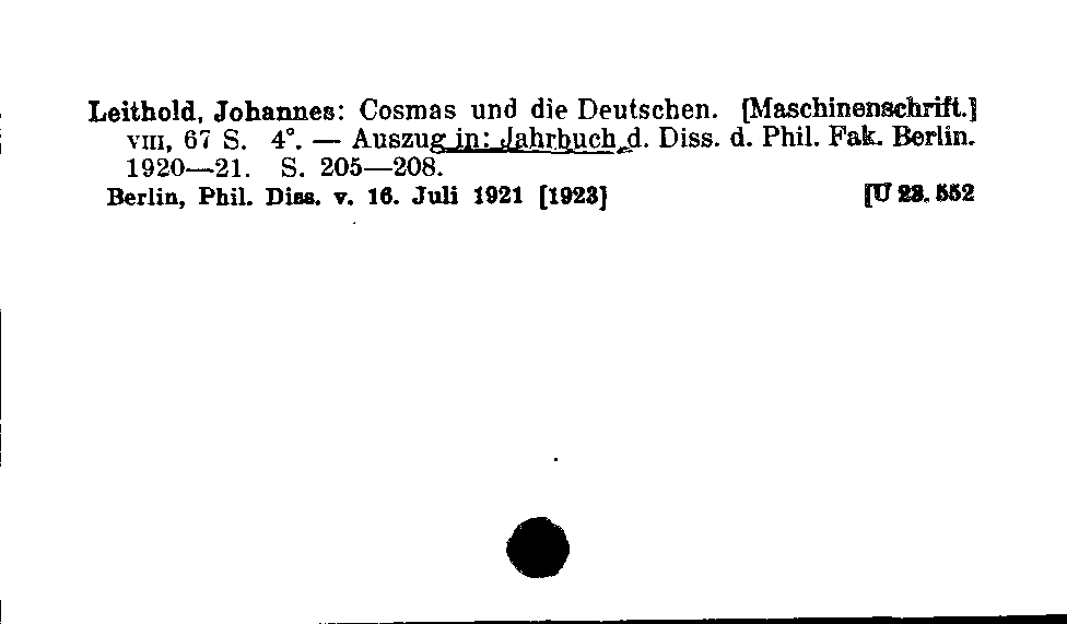 [Katalogkarte Dissertationenkatalog bis 1980]