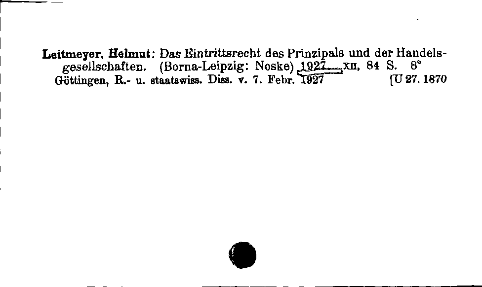 [Katalogkarte Dissertationenkatalog bis 1980]