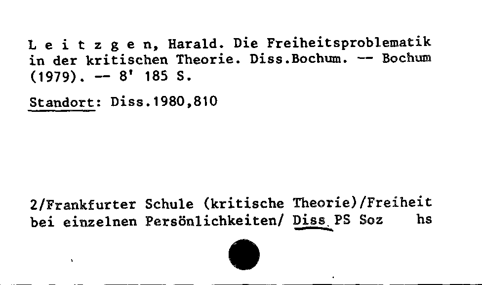 [Katalogkarte Dissertationenkatalog bis 1980]