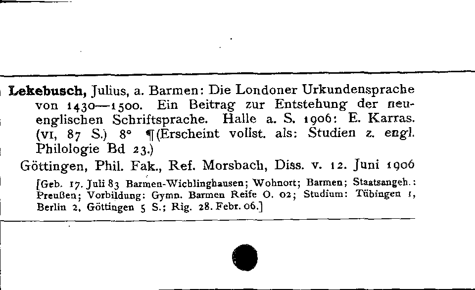 [Katalogkarte Dissertationenkatalog bis 1980]