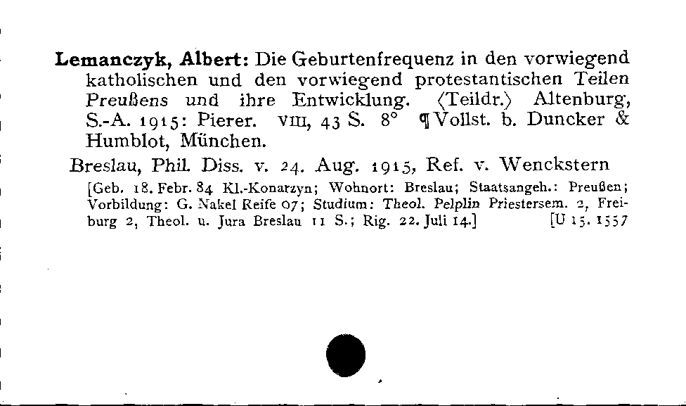 [Katalogkarte Dissertationenkatalog bis 1980]