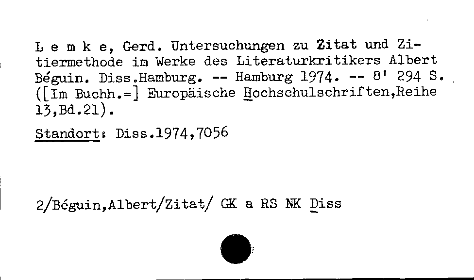 [Katalogkarte Dissertationenkatalog bis 1980]