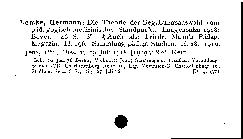 [Katalogkarte Dissertationenkatalog bis 1980]