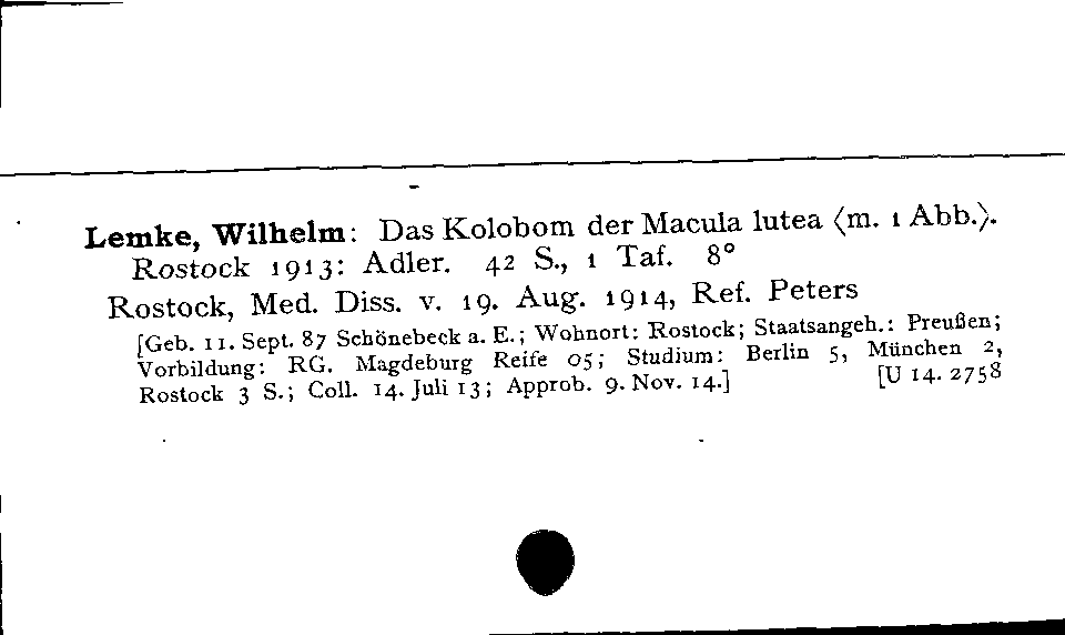 [Katalogkarte Dissertationenkatalog bis 1980]