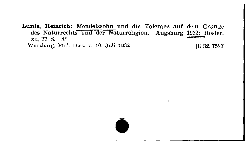 [Katalogkarte Dissertationenkatalog bis 1980]