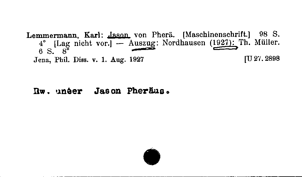 [Katalogkarte Dissertationenkatalog bis 1980]