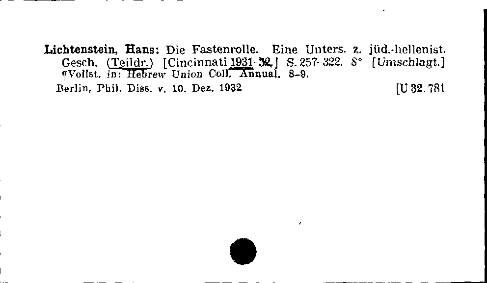 [Katalogkarte Dissertationenkatalog bis 1980]