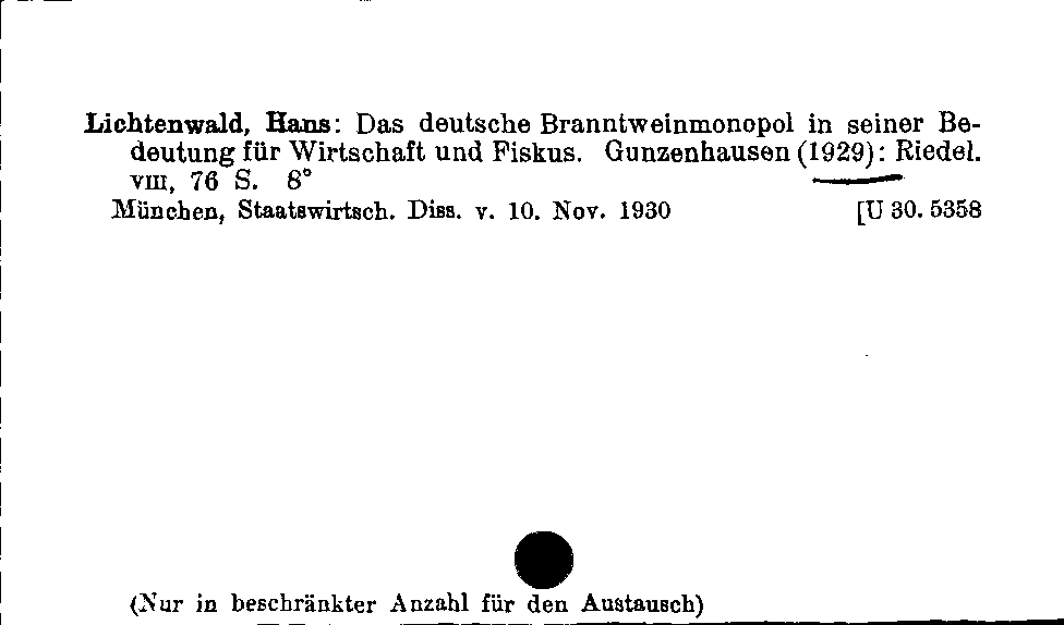 [Katalogkarte Dissertationenkatalog bis 1980]