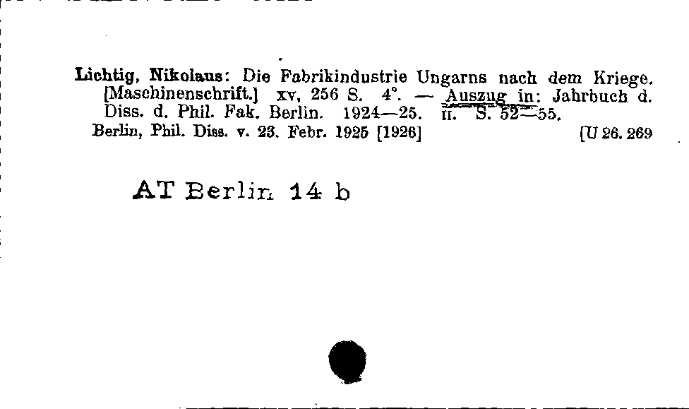 [Katalogkarte Dissertationenkatalog bis 1980]