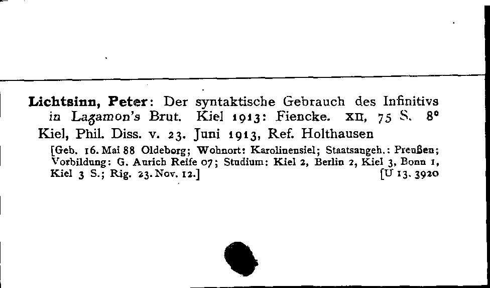 [Katalogkarte Dissertationenkatalog bis 1980]