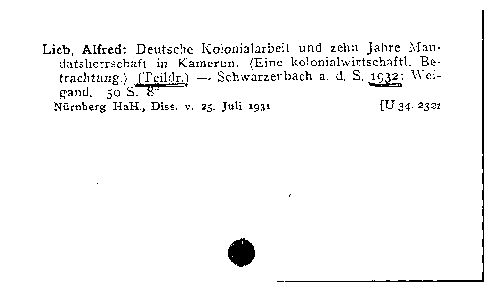 [Katalogkarte Dissertationenkatalog bis 1980]