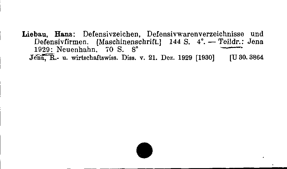 [Katalogkarte Dissertationenkatalog bis 1980]