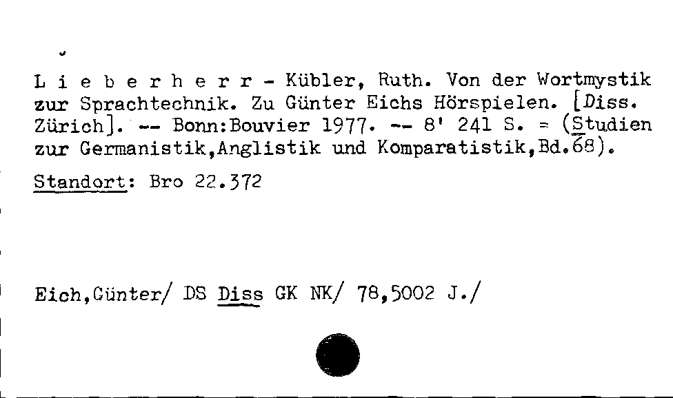 [Katalogkarte Dissertationenkatalog bis 1980]